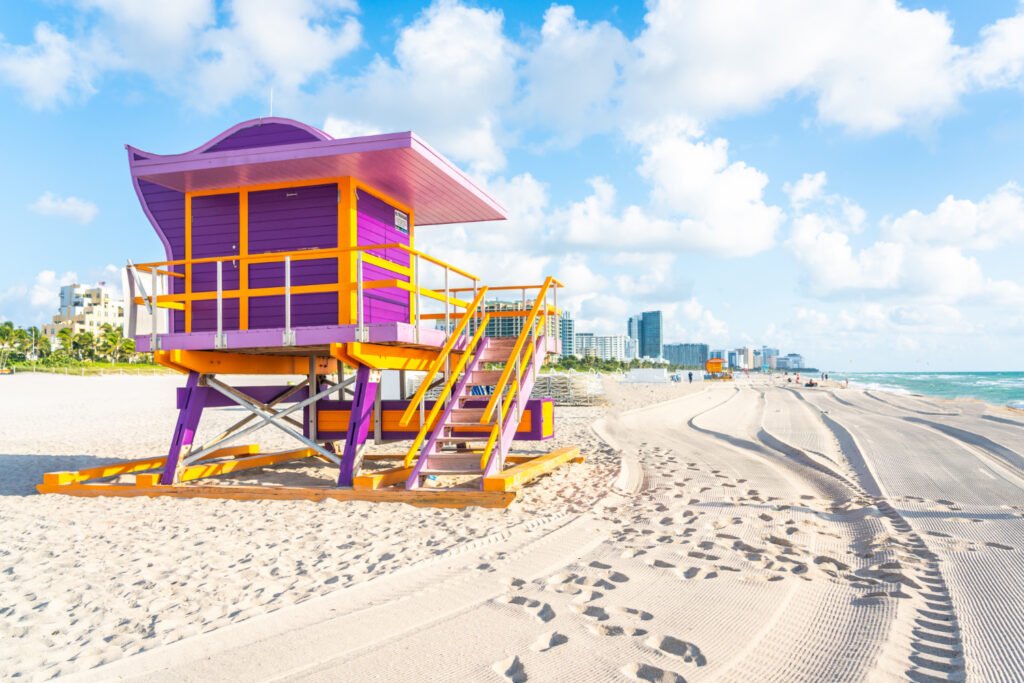 A picture of a purple lifeguard tower on Miami beach. Yes, this image represents Hollywood. It's hard to find stock photos for anything besides Miami/Fort Lauderdale.